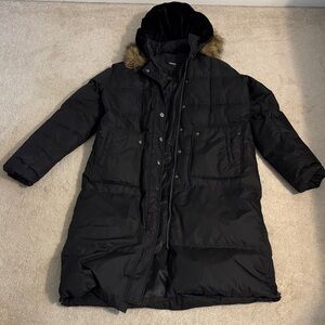 DKNY Black Women’s Puffer Coat with Fur Hood